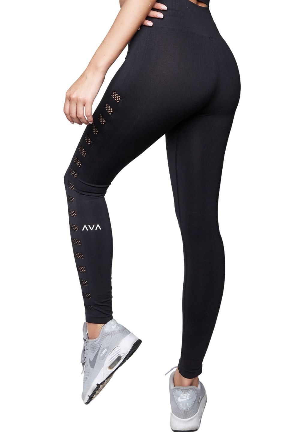  Savoy Active Women's Mesh Seamless High-Compression Leggings  with Ribbing Detail (Black) : Sports & Outdoors